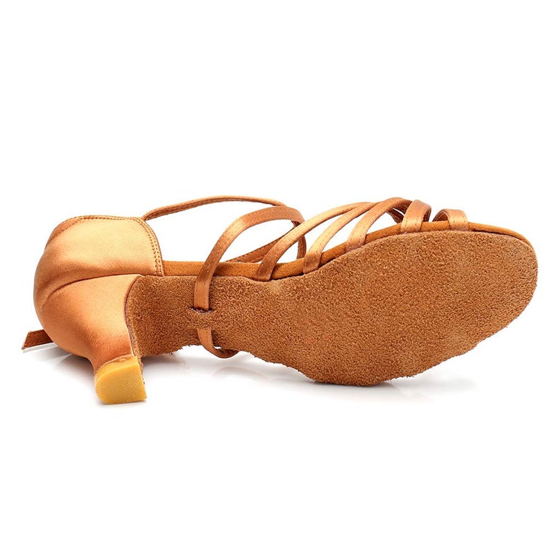 RoseMoli Women's Latin Dance Shoes Satin Professional Ballroom Salsa Practice Performance Dance Shoes Tan-2.2 - Image 3