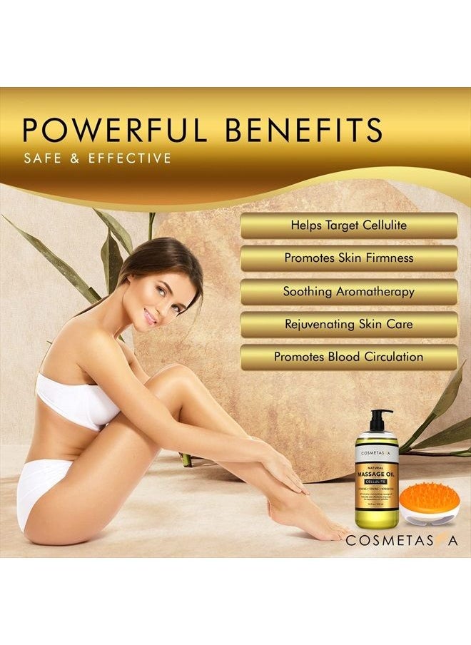 Cosmetasa - Cellulite Massage Oil with Massager Mitt - 100% Natural Cellulite Oil, Highly Absorbable and Deeply Penetrates Skin- Firms, Tones, Tightens & Moisturizes Skin by Cosmetasa 16.9 oz - Image 1