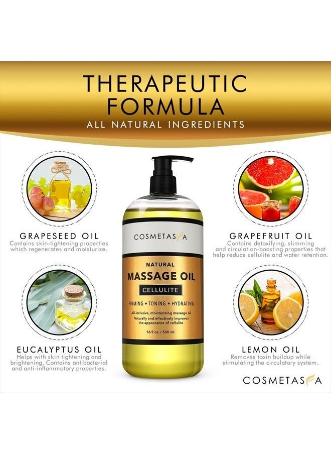 Cosmetasa - Cellulite Massage Oil with Massager Mitt - 100% Natural Cellulite Oil, Highly Absorbable and Deeply Penetrates Skin- Firms, Tones, Tightens & Moisturizes Skin by Cosmetasa 16.9 oz - Image 1