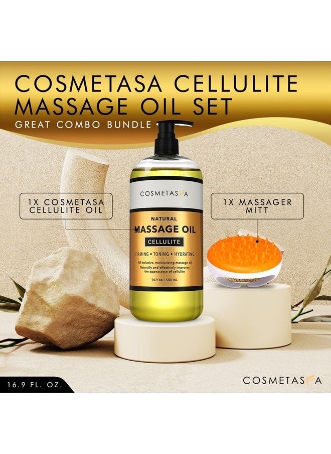 Cosmetasa - Cellulite Massage Oil with Massager Mitt - 100% Natural Cellulite Oil, Highly Absorbable and Deeply Penetrates Skin- Firms, Tones, Tightens & Moisturizes Skin by Cosmetasa 16.9 oz - Image 1