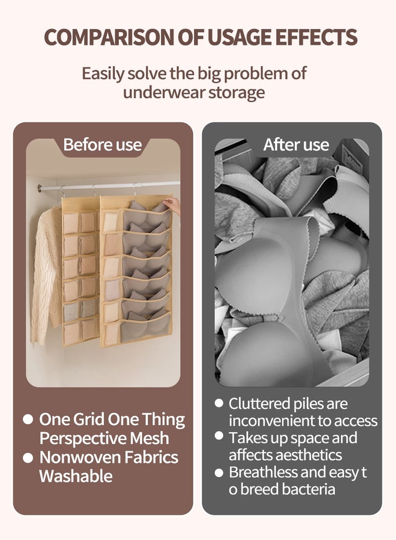 BEIRUI Underwear Storage Bag, Closet Hanging Organiser, Double Sided Wall Shelf Wardrobe Organiser Storage Bag, Space Saving Underwear, Panty, Sock Storage Bag - Image 5