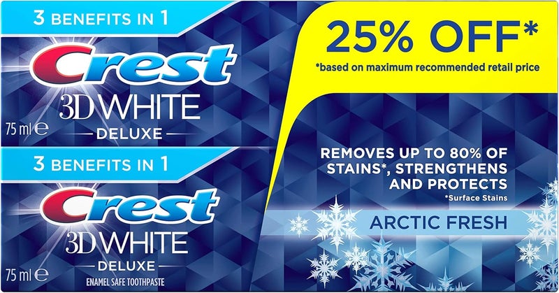 Crest 3D White Arctic Fresh Whitening Toothpaste, 2 x 75ml - Image 1