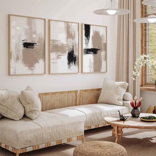 Joocrise Beige Abstract Wall Art Painting Set of 3 Neutral Canvas Wall Art Prints Black Beige Modern Wall Decor Minimalist Art Pictures Abstract Modern Artwork for Room Bedroom 12x16 Inch Unframed - Image 4