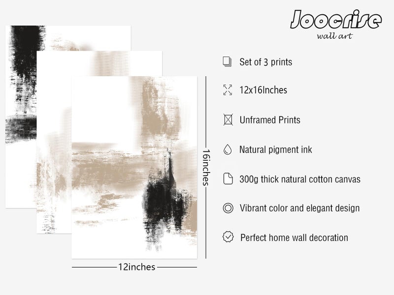 Joocrise Beige Abstract Wall Art Painting Set of 3 Neutral Canvas Wall Art Prints Black Beige Modern Wall Decor Minimalist Art Pictures Abstract Modern Artwork for Room Bedroom 12x16 Inch Unframed - Image 2