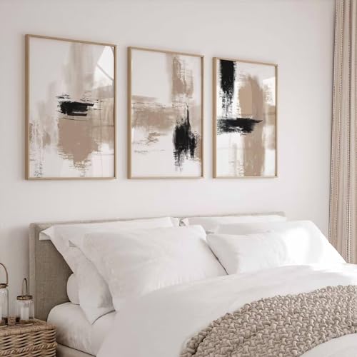 Joocrise Beige Abstract Wall Art Painting Set of 3 Neutral Canvas Wall Art Prints Black Beige Modern Wall Decor Minimalist Art Pictures Abstract Modern Artwork for Room Bedroom 12x16 Inch Unframed - Image 5