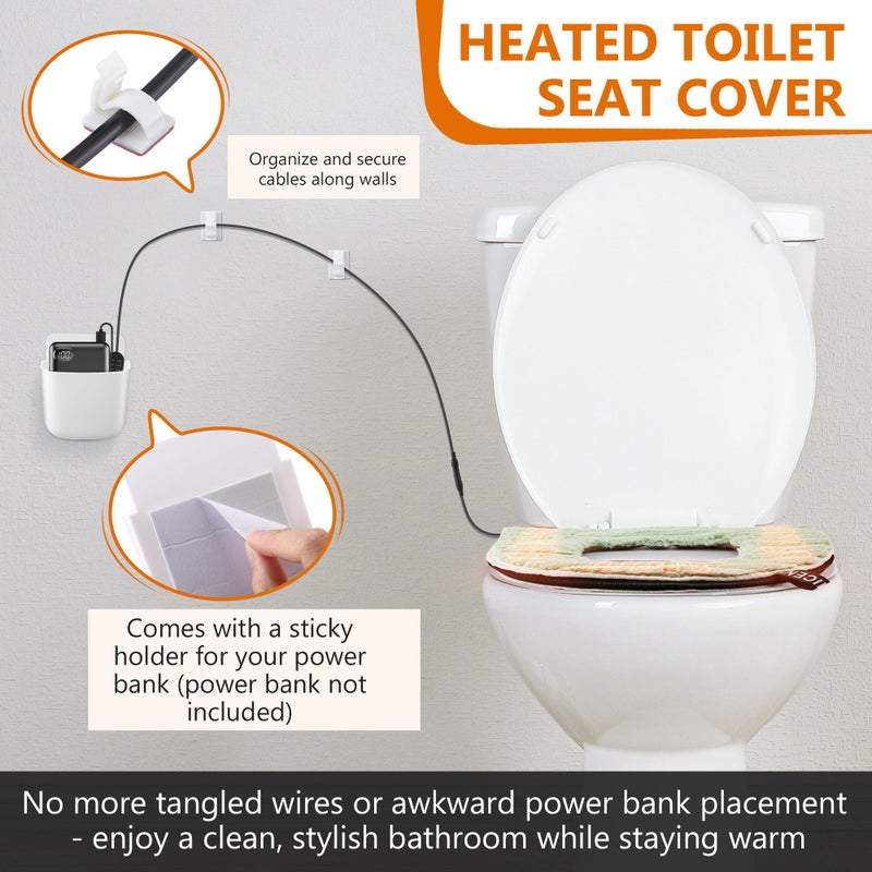 Enhon Heated Toilet Seat Cover, USB Powered Toilet Seat Warmer with Charger, 5 Speed Adjustable Temperature and Timing Function, Comes with Adhesive Shelf & Cable Clips(2 Pack,Gray + Green) - Image 5