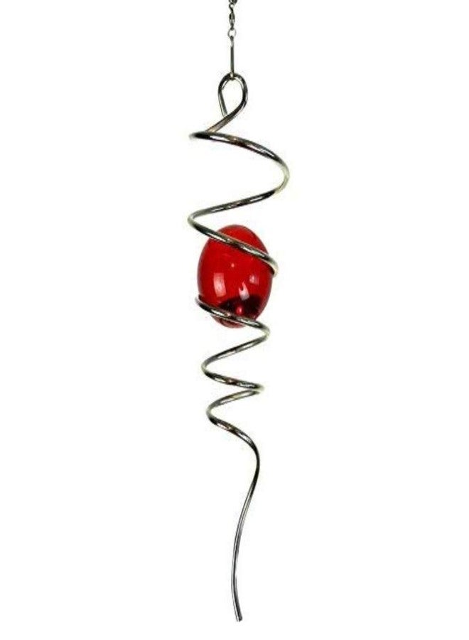 FONMY Gazing Ball Stainless Steel Spiral Tail-Decorative Wind Spinner, with Hanging Swivel Hook, Indoor Outdoor Decoration Silver Red -11" inch - Image 1