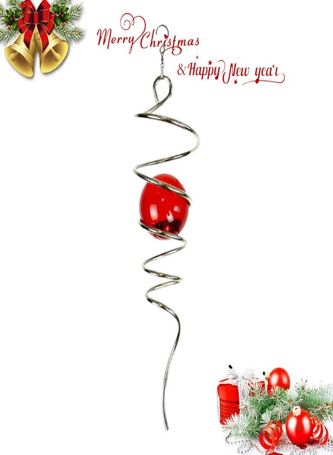FONMY Gazing Ball Stainless Steel Spiral Tail-Decorative Wind Spinner, with Hanging Swivel Hook, Indoor Outdoor Decoration Silver Red -11" inch - Image 2