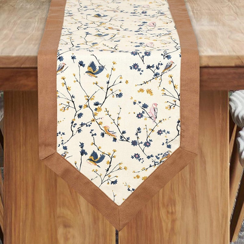 Dekor World 13 Pieces Mini Bird Printed Beige Table Runner with Place Mat and Napkin (33x120cm/33x47cm/45x45cm)-4 Seater Dinning & Center Table - Image 2
