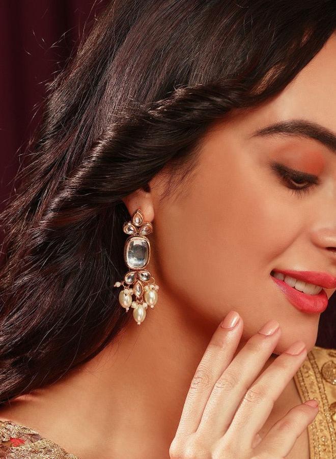 Priyaasi Ethnic Women Brass Earrings with pattern and secured with Post and Back closure and styled in ideal for Ethnic moments — crafted to elevate your special moments. - Image 5