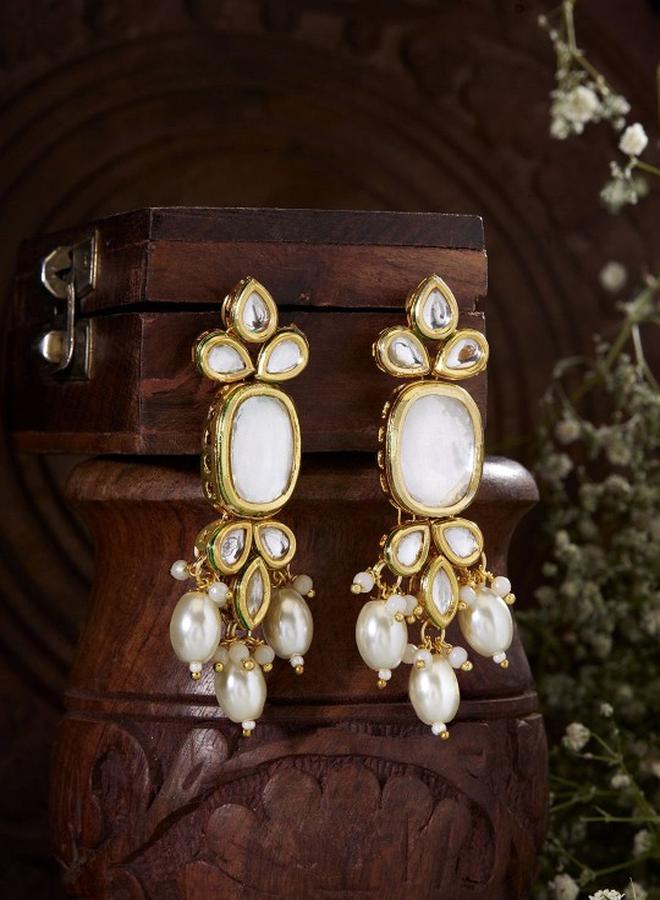 Priyaasi Ethnic Women Brass Earrings with pattern and secured with Post and Back closure and styled in ideal for Ethnic moments — crafted to elevate your special moments. - Image 1