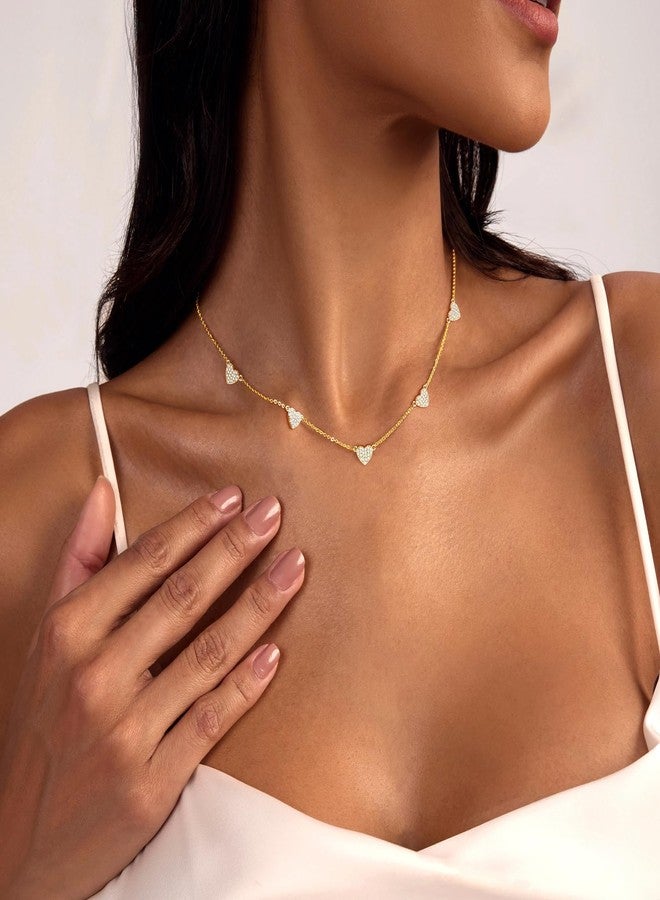 Zeffy CZ Heart Choker 14K Gold Plated Dainty Heart Diamond Charms Necklace Minimalist Trendy Jewelry Gift for Women - Image 4