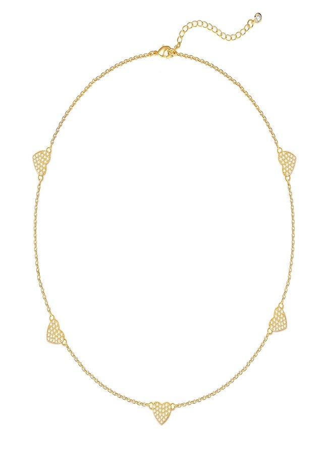 Zeffy CZ Heart Choker 14K Gold Plated Dainty Heart Diamond Charms Necklace Minimalist Trendy Jewelry Gift for Women - Image 1