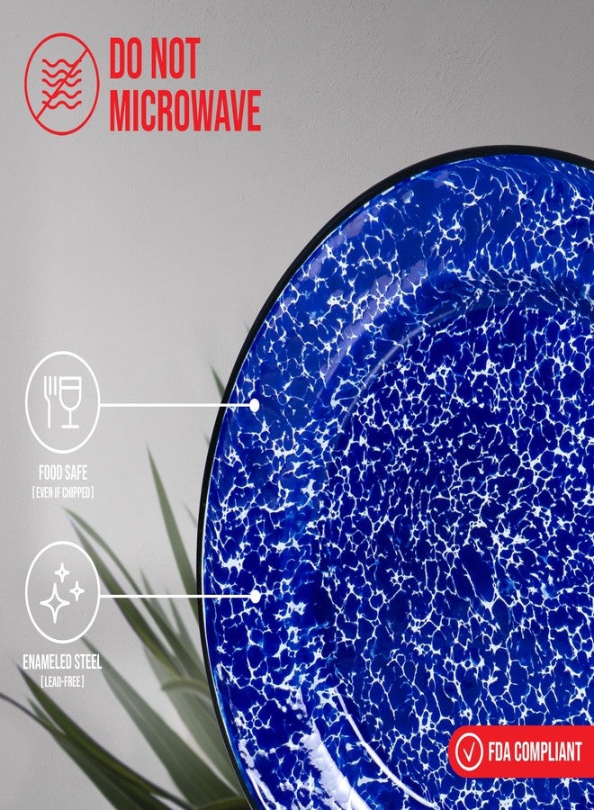 Red Co. Set of 4 Enamelware Metal Classic 10" Round Dinner Plate, Navy Blue Marble/Black Rim - Splatter Design - Image 5