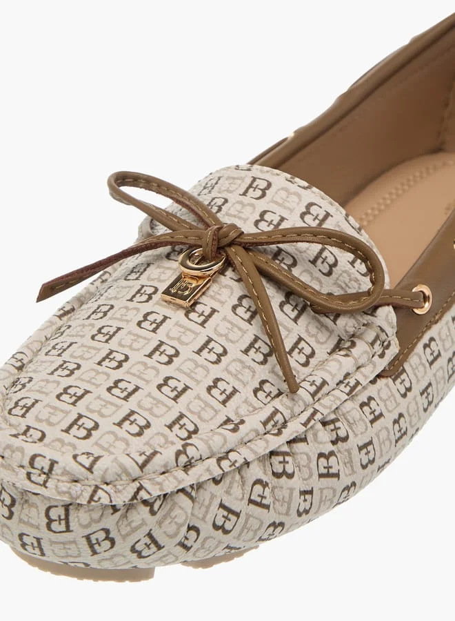 Flora Bella By Shoexpress Womens Monogram Print Bow Detail Slip-On Loafers