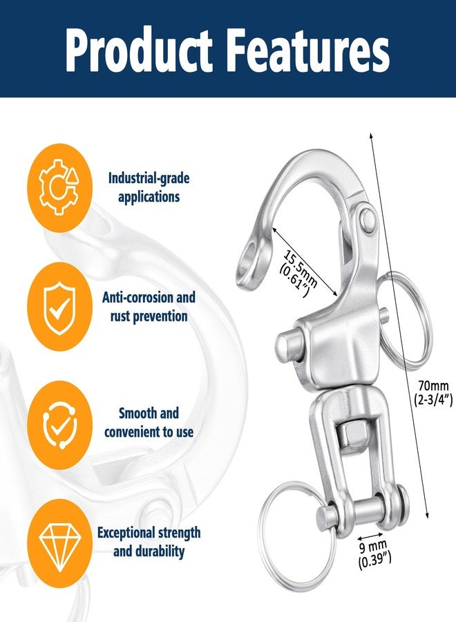 Otoolling 5 Pack 316 Stainless Steel Swivel Snap Shackle U Shaped Heavy Duty Release Spring Hook, Marine Grade Sailing Halyard Shackle for Boat Rigging Industrial Lifting Climbing High Load - Image 2