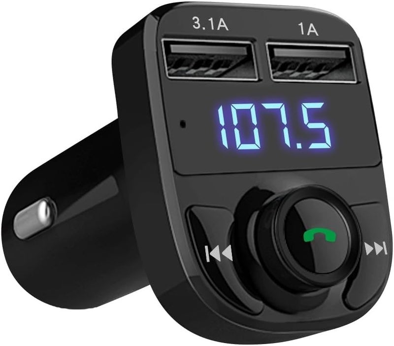 Car Bluetooth- CAR X8 FM Transmitter Car Kit for Hands Free Call Receiver/Stereo Music Player/TF Card/Aux Mobile Connector and USB Mobile Charger for All Smartphones - (Black)
