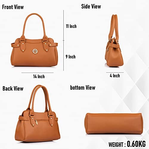 Fostelo Women's Kelly Style Satchel Tote Handbag for Women | Ladies Purse | Stylish Shoulder Bag | Gift For Women | Tan - Image 3