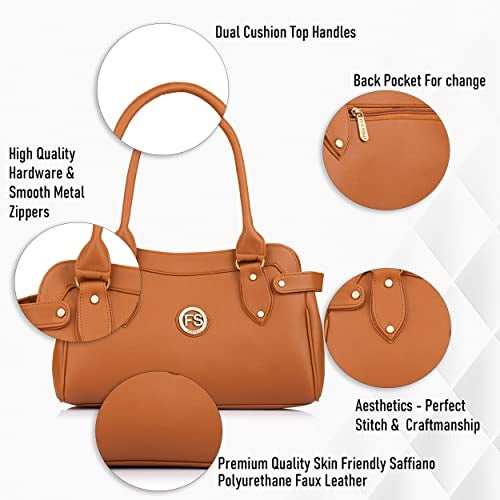 Fostelo Women's Kelly Style Satchel Tote Handbag for Women | Ladies Purse | Stylish Shoulder Bag | Gift For Women | Tan - Image 2
