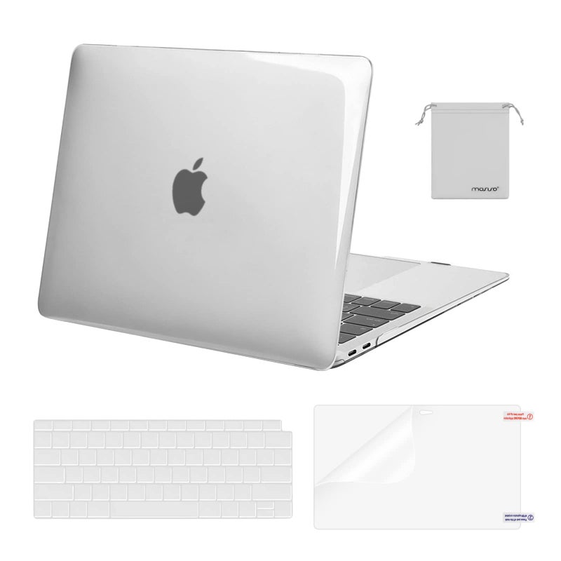 MOSISO Compatible with MacBook Air 13 inch Case M1 Chip 2021-2018 Release A2337 A2179 A1932, Plastic Hard Shell&Keyboard Cover&Screen Film&Storage Bag for MacBook Air 13.3 inch Case, Transparent - Image 1