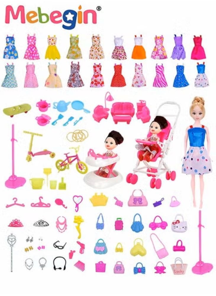 MEBEGIN 90 Pcs Doll Clothes and Accessories Set, Fashion Design Kit for 30cm Dolls, Colorful Unique Barbie Doll Stuff, Fashion Doll Clothes Set, Easy to Put on and Take Off, Perfect Gifts for Girls(Excluding Dolls)  - Image 1