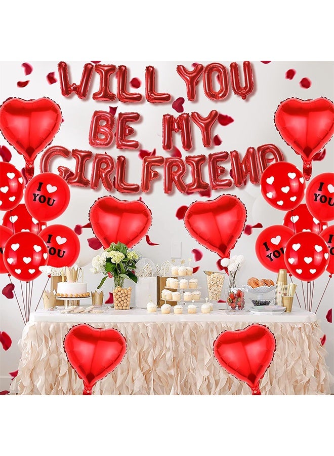 Organizer Will You Be My Girlfriend - 500+ Pcs Balloons Party Decorations Red Letter Heart Foil Latex Balloons Artificial Rose Petals for Girlfriends Romantic Proposal Party Anniversary Decoration Supplies - Image 4