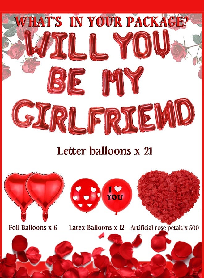 Organizer Will You Be My Girlfriend - 500+ Pcs Balloons Party Decorations Red Letter Heart Foil Latex Balloons Artificial Rose Petals for Girlfriends Romantic Proposal Party Anniversary Decoration Supplies - Image 2