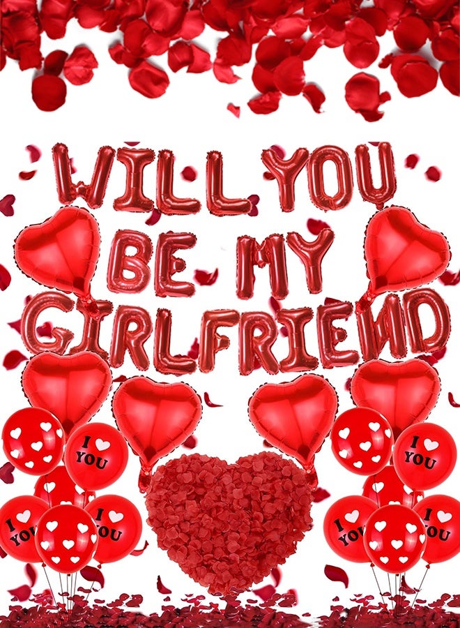 Organizer Will You Be My Girlfriend - 500+ Pcs Balloons Party Decorations Red Letter Heart Foil Latex Balloons Artificial Rose Petals for Girlfriends Romantic Proposal Party Anniversary Decoration Supplies - Image 1