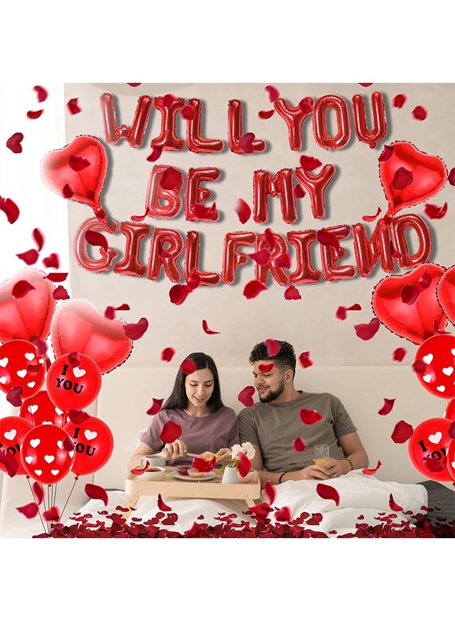 Organizer Will You Be My Girlfriend - 500+ Pcs Balloons Party Decorations Red Letter Heart Foil Latex Balloons Artificial Rose Petals for Girlfriends Romantic Proposal Party Anniversary Decoration Supplies - Image 5