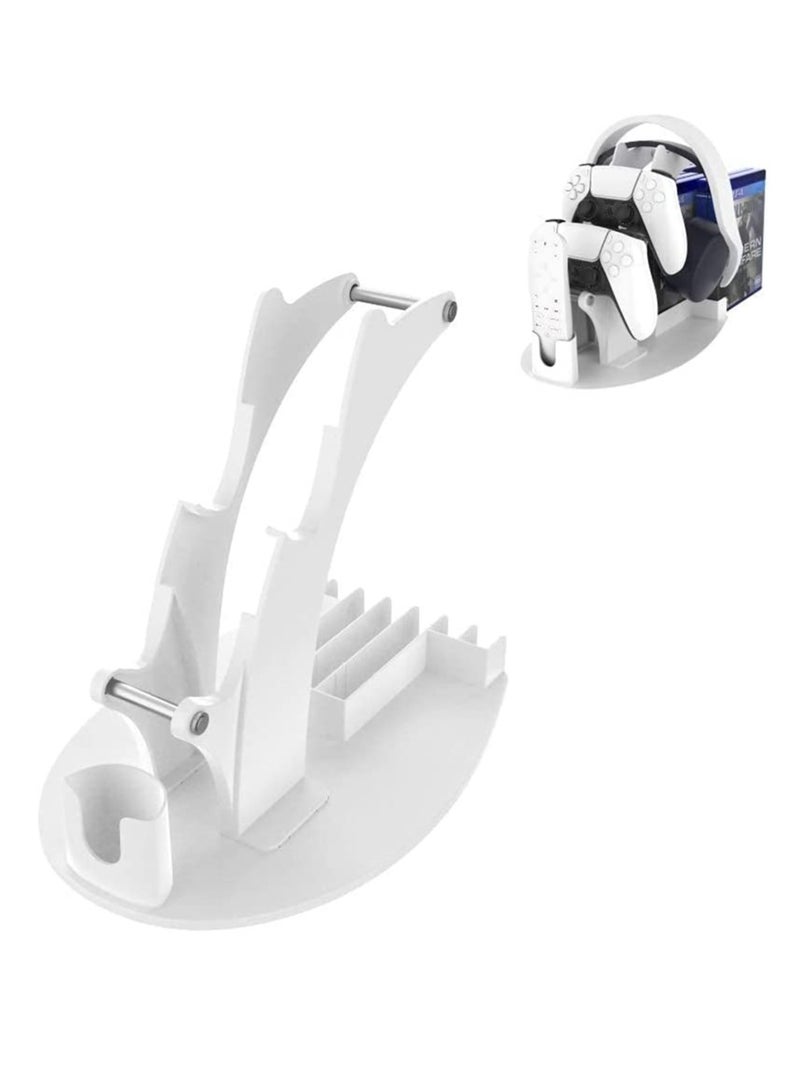 Excefore Controller Holder,Controller Stand for PS5 Dualsense,Game Disc/Controller/Headphone Storage Rack for Xbox Series X|S,PS5,Switch Game Controller Organizer for Desk Mount & Storage-White - Image 1