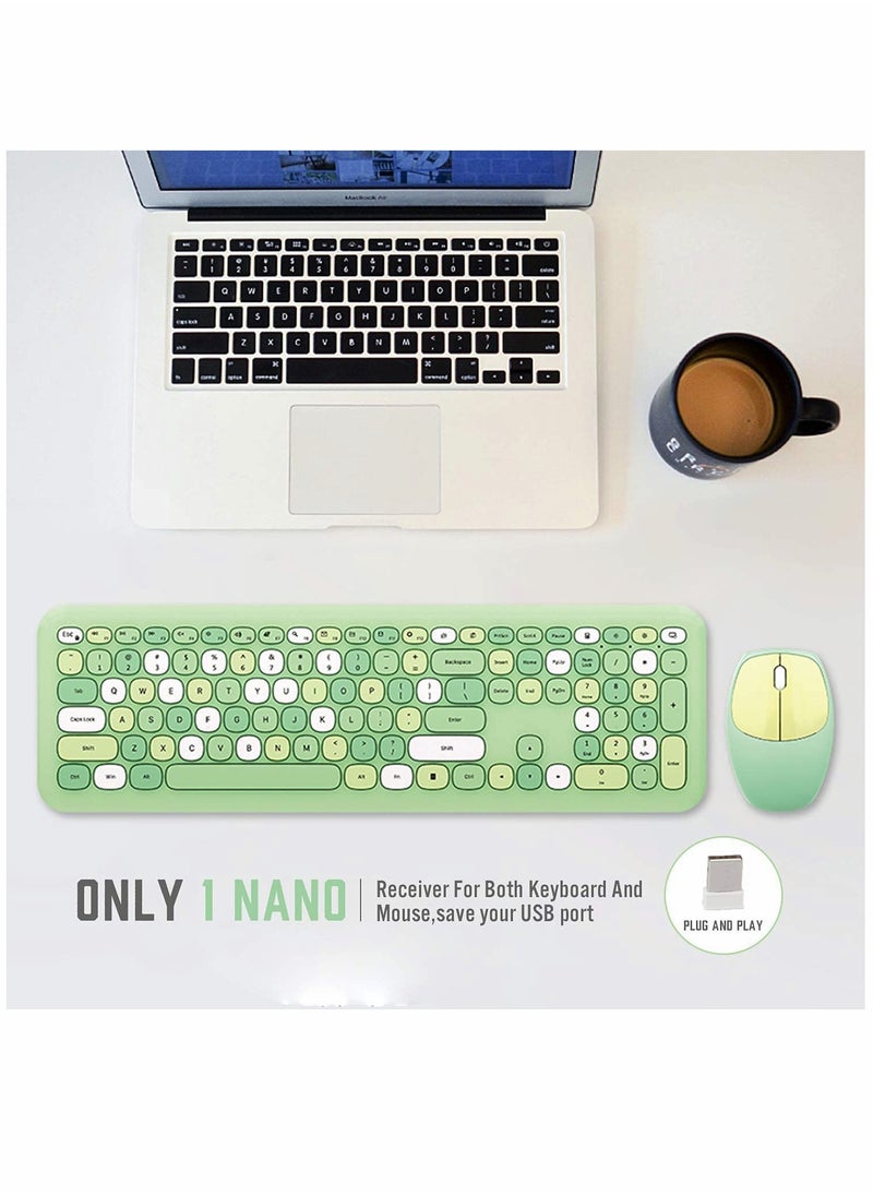 KASTWAVE - Wireless Keyboard and Mouse Combo Cute multifunctional 110 Key Typewriter Retro Round Keycaps Keyboard Compatible with Android Windows PC and Tablet Prefer for Home and Office Keyboards (Green) - Image 1