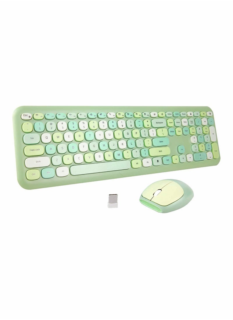 KASTWAVE - Wireless Keyboard and Mouse Combo Cute multifunctional 110 Key Typewriter Retro Round Keycaps Keyboard Compatible with Android Windows PC and Tablet Prefer for Home and Office Keyboards (Green) - Image 1