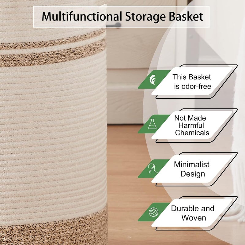 OIAHOMY Laundry Hampers - Storage Basket with Handles - Decorative Basket for the Living Room - Woven Storage Basket for Toys, Pillows, Blankets, Clothes - Image 5