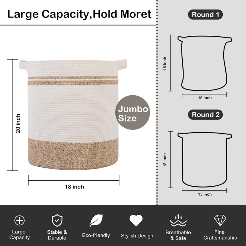 OIAHOMY Laundry Hampers - Storage Basket with Handles - Decorative Basket for the Living Room - Woven Storage Basket for Toys, Pillows, Blankets, Clothes - Image 3