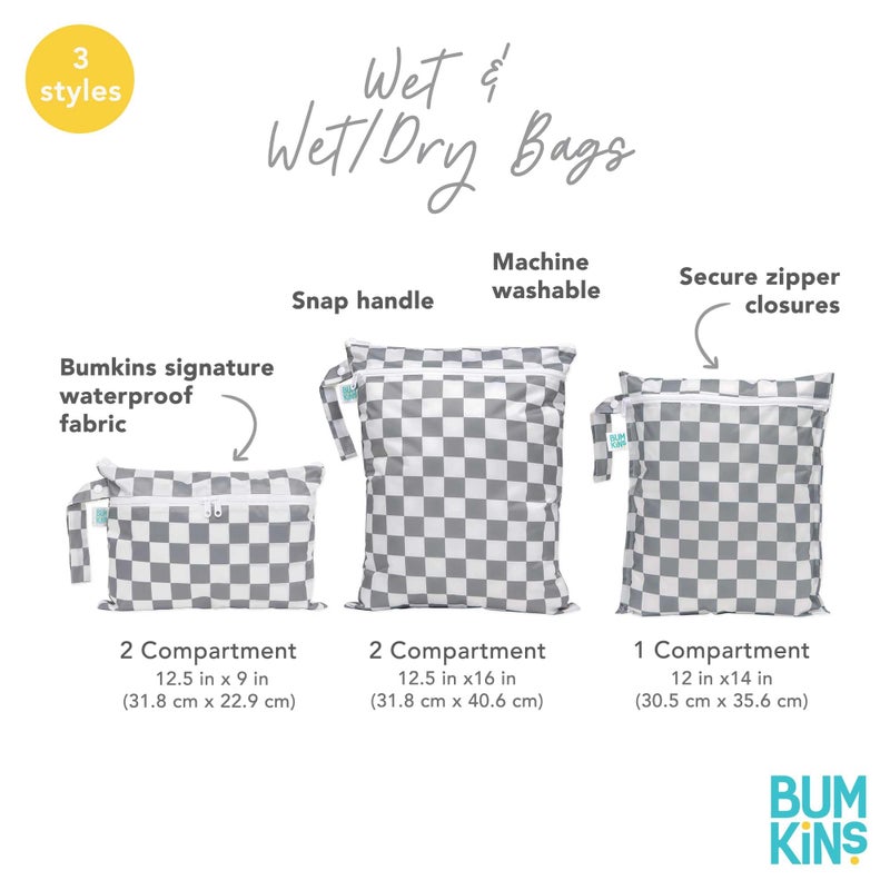 Bumkins Waterproof Wet Dry Bag for Baby, Travel, Swim Suit, Cloth Diapers, Pump Parts, Pool, Beach, Gym Clothes, Toiletry, Hook to Stroller, Daycare, Zipper Reusable Wetdry Packing Pouch, Black Hearts - Image 5