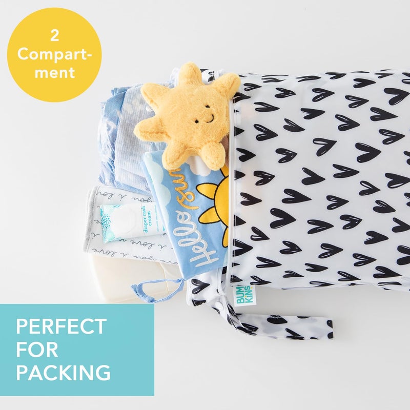 Bumkins Waterproof Wet Dry Bag for Baby, Travel, Swim Suit, Cloth Diapers, Pump Parts, Pool, Beach, Gym Clothes, Toiletry, Hook to Stroller, Daycare, Zipper Reusable Wetdry Packing Pouch, Black Hearts - Image 2