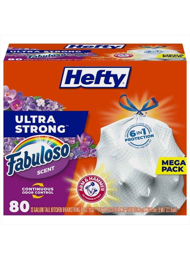Hefty أكياس قمامة مطبخ طويلة فائقة القوة، برائحة فابولوسو، 13 جالون، 80 قطعة - Image 1