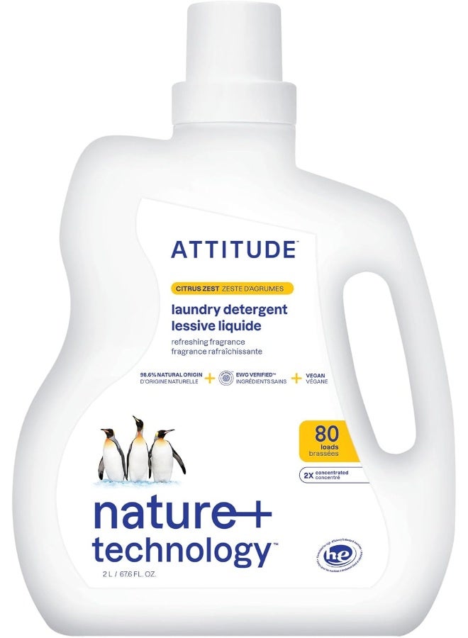 ATTITUDE Liquid Laundry Detergent, EWG Verified, HE Compatible, Plant-Based & Vegan, Natural Laundry Soap, Citrus Zest, 80 Loads, 67.6 Fl Oz - Image 1