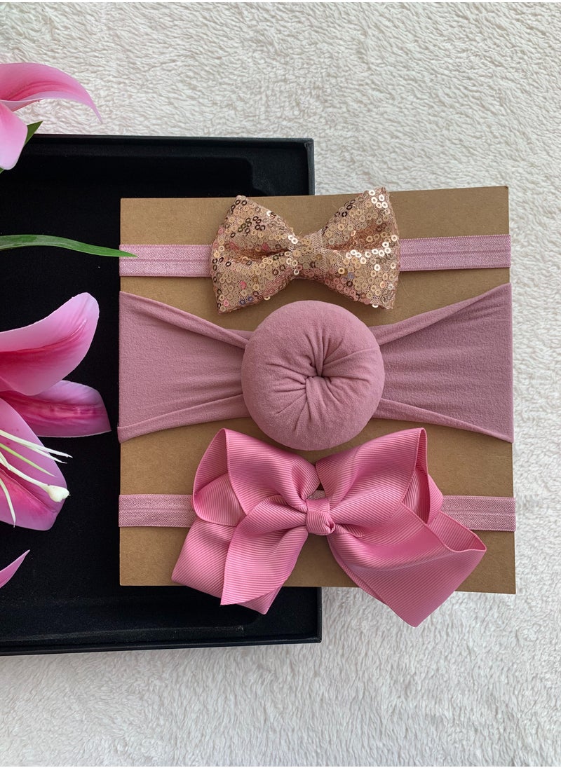 The Girl Cap The Girl Cap Elastic Baby Headband Stretchable Nylon Assorted Hairbands Hair Accessories for Baby - Old Rose  - Image 3