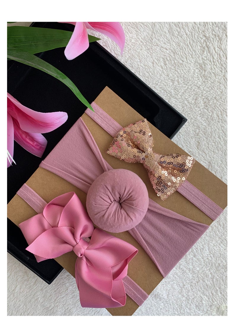 The Girl Cap The Girl Cap Elastic Baby Headband Stretchable Nylon Assorted Hairbands Hair Accessories for Baby - Old Rose  - Image 2