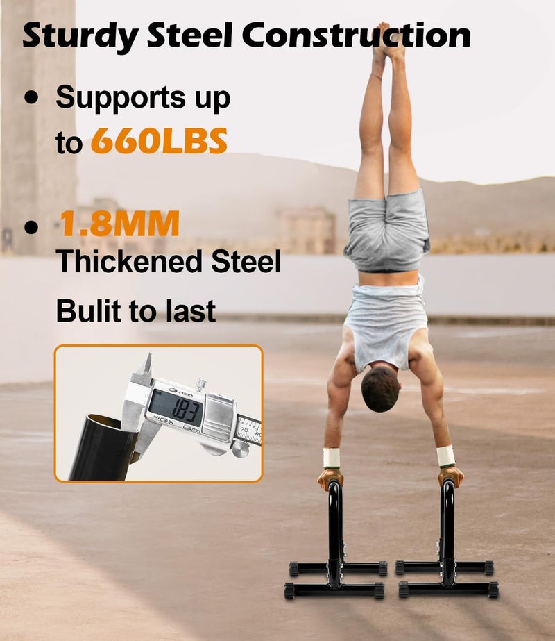 TABEKE Push Up Bar - 14'' High Steel Parallettes & Dip Bar with Foam Handle for Home Gym Strength Training - Image 2