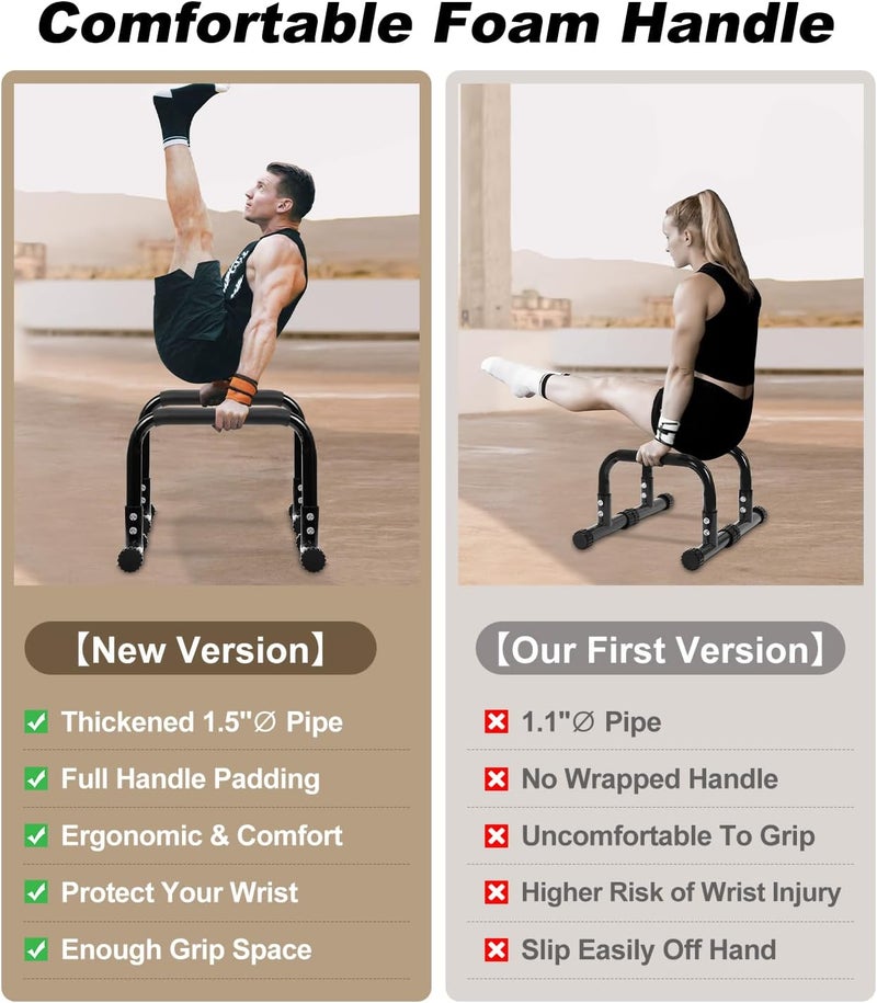 TABEKE Push Up Bar - 14'' High Steel Parallettes & Dip Bar with Foam Handle for Home Gym Strength Training - Image 5
