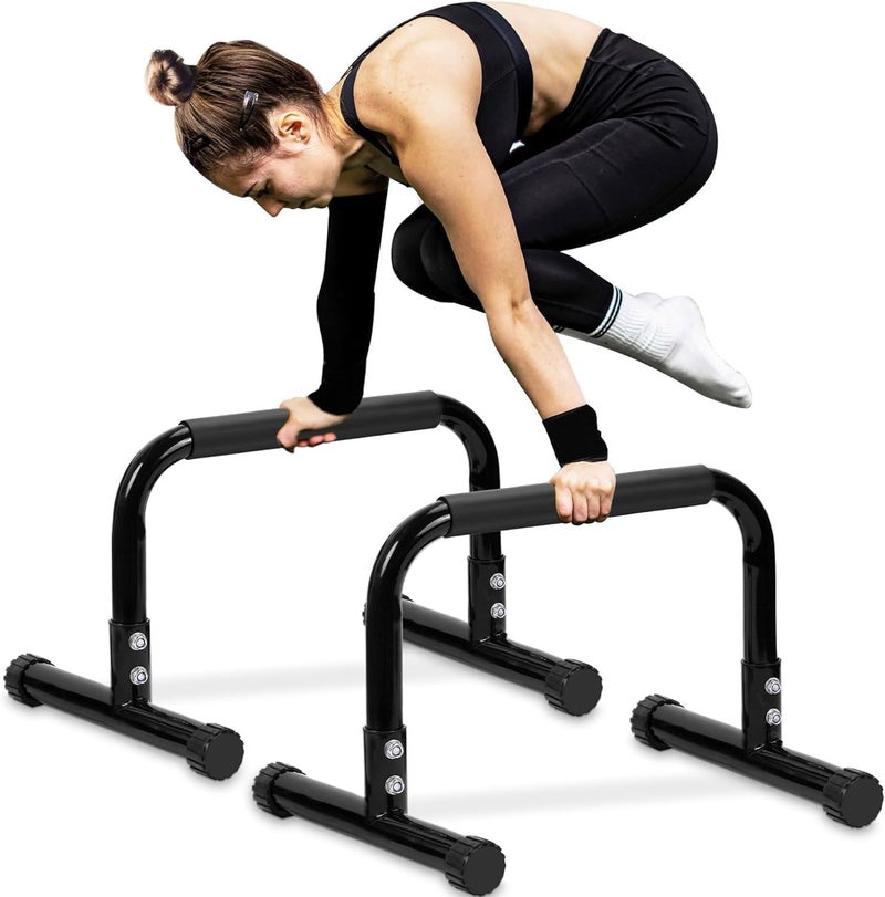 TABEKE Push Up Bar - 14'' High Steel Parallettes & Dip Bar with Foam Handle for Home Gym Strength Training - Image 1