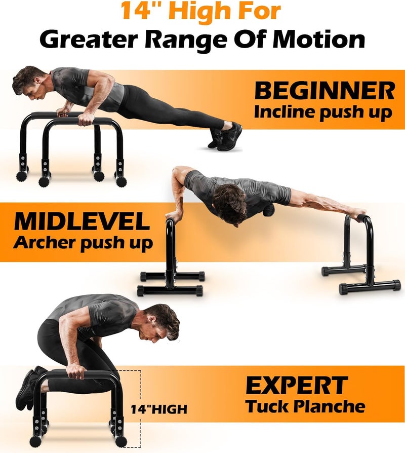 TABEKE Push Up Bar - 14'' High Steel Parallettes & Dip Bar with Foam Handle for Home Gym Strength Training - Image 4