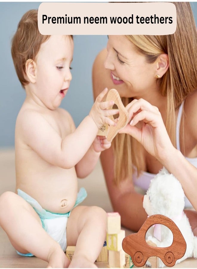 MINI MAVIN Minimavin Neem Wood Teether for Babies (0-12 Months) - Natural Wooden Teething Toy & Rattle | BPA Free Gum Relief & Easy Grip | Safe Baby Toys for Infants 3-6 to 6-12 Months(2Ring+Dumbell) - Image 2