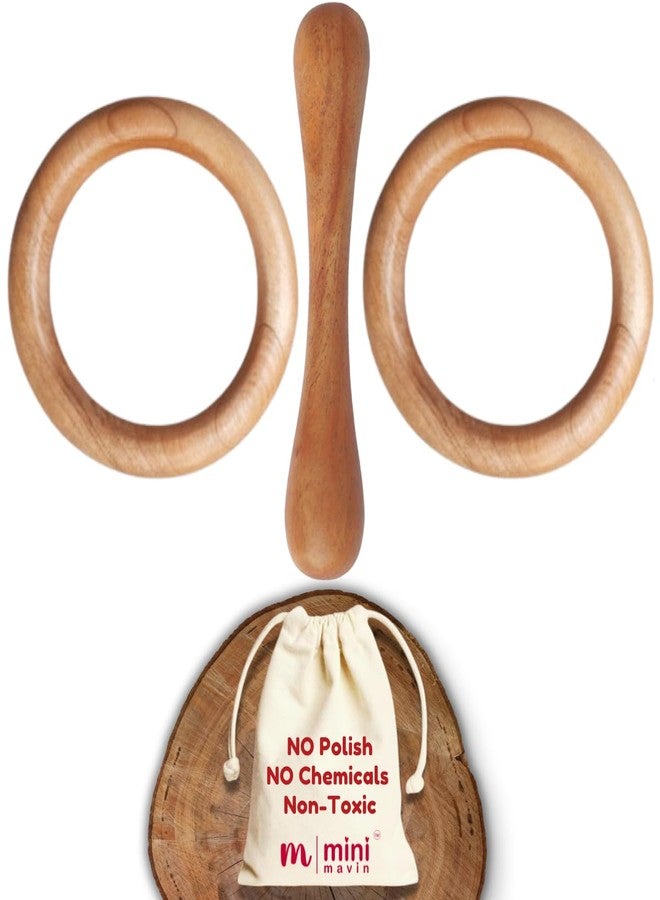 MINI MAVIN Minimavin Neem Wood Teether for Babies (0-12 Months) - Natural Wooden Teething Toy & Rattle | BPA Free Gum Relief & Easy Grip | Safe Baby Toys for Infants 3-6 to 6-12 Months(2Ring+Dumbell) - Image 1