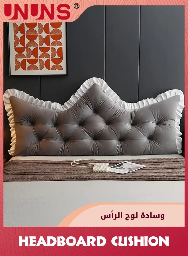 UNUNS Headboard Cushion,Crown-shaped Bedside Cushion With Ruffled Edges,Reading Pillow Bed Soft With bandage,Suitable For Watching TV, Reading Headboard Bolster,90X55X16CM,Gray - Image 4