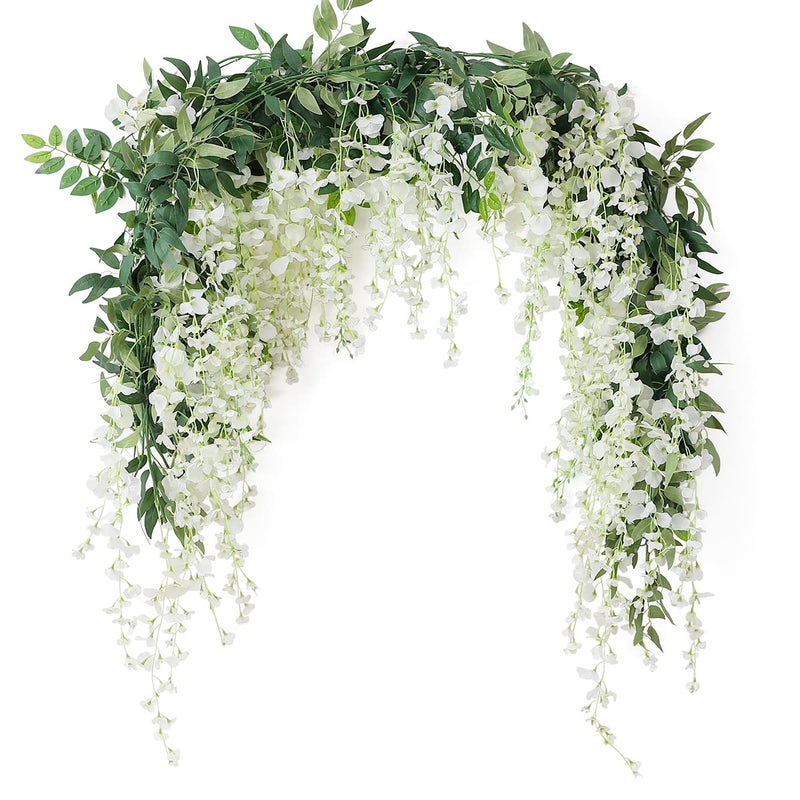 JUSTOYOU 2PCS 7FT زينة الياسمين الاصطناعية زهور الياسمين الاصطناعية لتزيين الجدران في حفلات الزفاف الداخلية والخارجية والحمام أبيض
