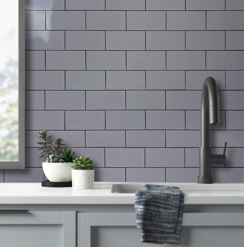 AULIGET 3" x 6" Subway Tile Peel and Stick Backsplash, Thick PVC Stick on Wall Tiles (100, Polished Grey Tile Look) - Image 3