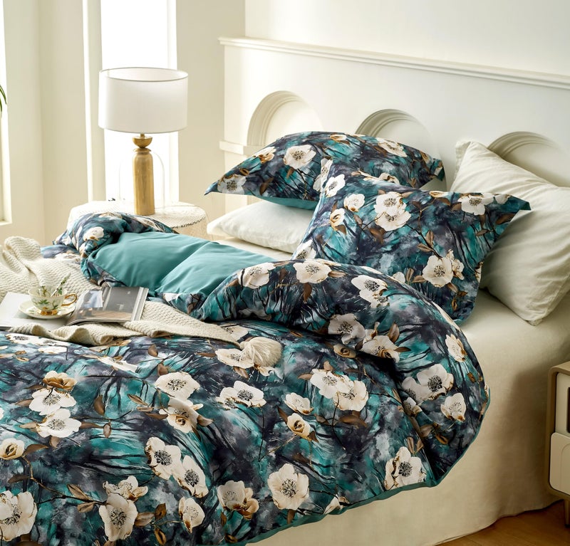 Cupocupa Duvet Cover Queen Size Set Boho Floral Pattern Queen Duvet Cover Set For Queen Size Bed Vintage Soft Bedding Leaf Print Duvet Cover With Pillowcases - Image 4